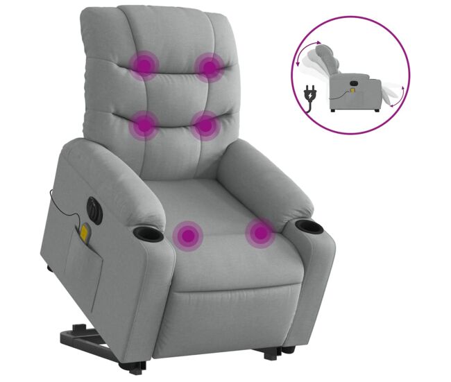 Vidaxl sillón de masaje eléctrico reclinable elevable tela gris claro