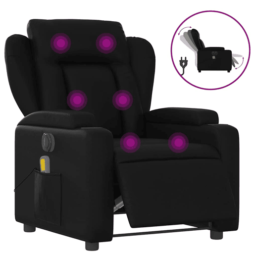vidaXL Poltrona massagens reclinável elétrica couro artificial preto