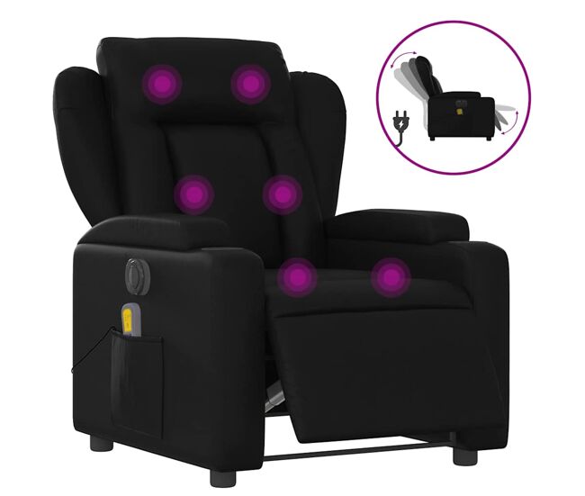Vidaxl sillón de masaje reclinable eléctrico cuero sintético negro