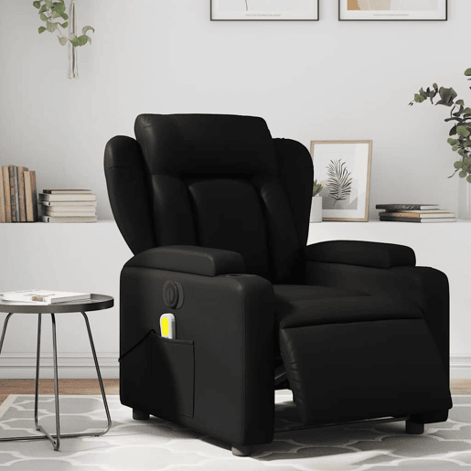 vidaXL Poltrona massagens reclinável elétrica couro artificial preto