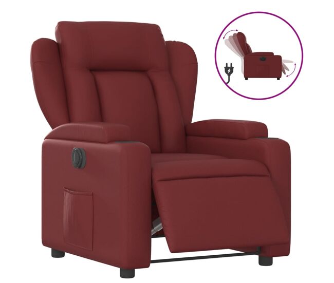 Vidaxl sillón reclinable eléctrico de cuero sintético rojo tinto