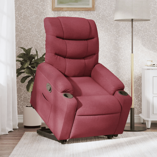 vidaXL Poltrona reclinável elevatória tecido vermelho tinto