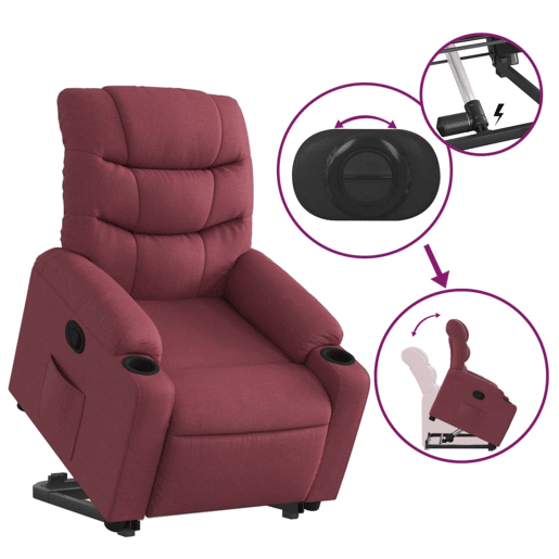 vidaXL Poltrona reclinável elevatória tecido vermelho tinto