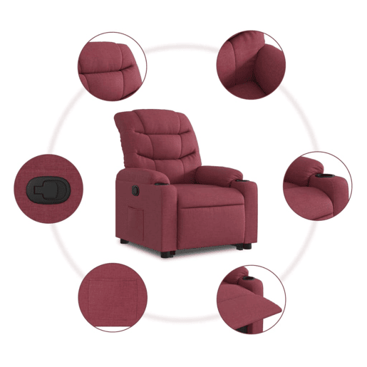 vidaXL Poltrona reclinável elevatória tecido vermelho tinto
