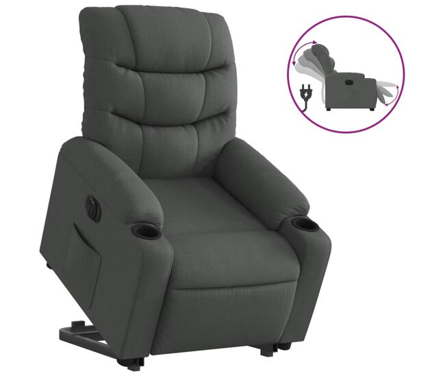 Vidaxl sillón eléctrico reclinable elevable de tela gris oscuro
