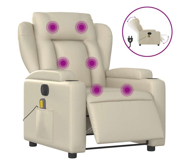 Vidaxl sillón de masaje reclinable eléctrico cuero sintético crema