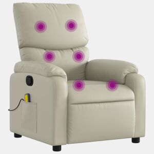 vidaXL Poltrona de massagens reclinável couro artificial cor creme