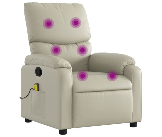 Vidaxl sillón reclinable de masaje cuero sintético crema
