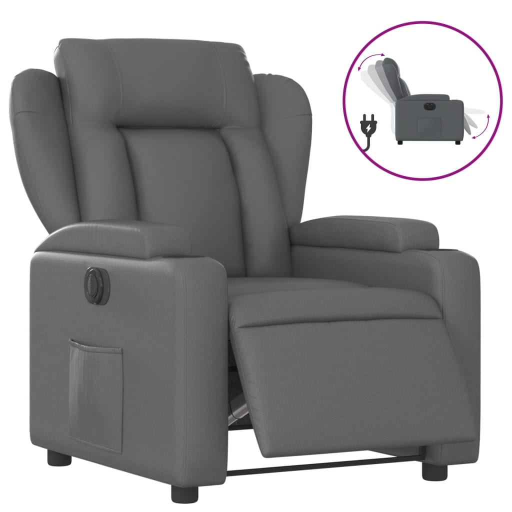 Vidaxl sillón reclinable eléctrico de cuero sintético gris