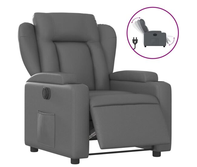 Vidaxl sillón reclinable eléctrico de cuero sintético gris