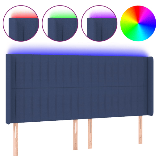 vidaXL Cabeceira de cama c luzes LED tecido 163x16x118128 cm azul