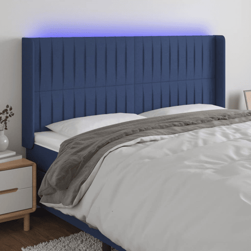 vidaXL Cabeceira de cama c luzes LED tecido 163x16x118128 cm azul