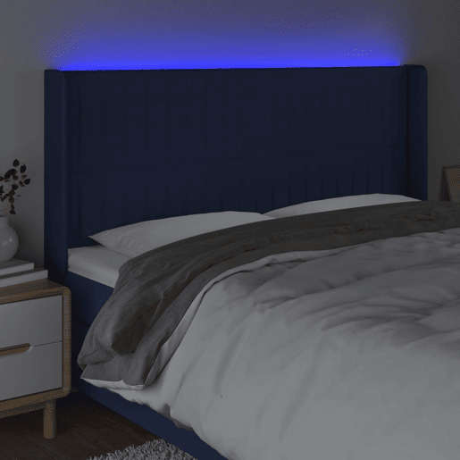 vidaXL Cabeceira de cama c luzes LED tecido 163x16x118128 cm azul
