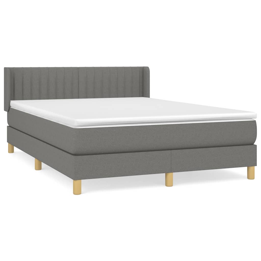 Cama box spring con colchón tela gris oscuro 140x200 cm rayas verticales