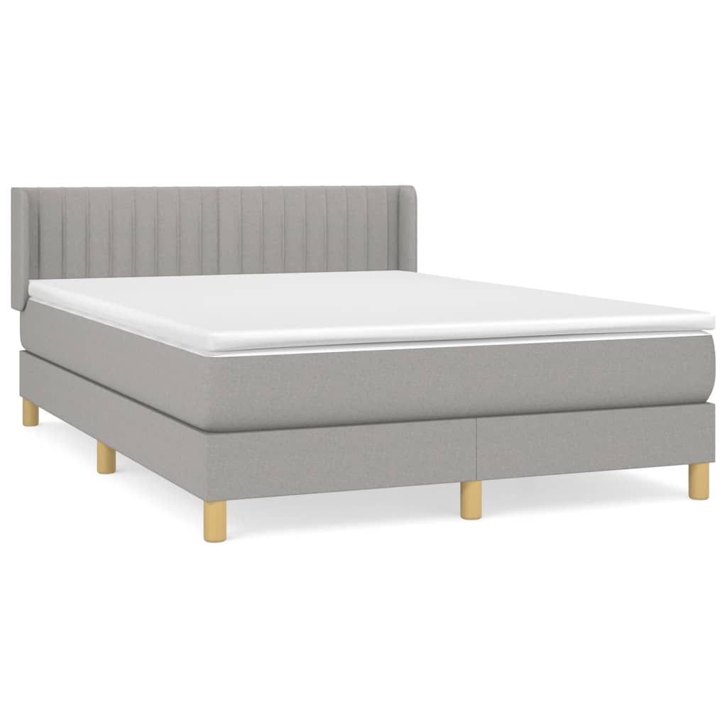 Cama box spring con colchón tela gris claro 140x190 cm rayas verticales