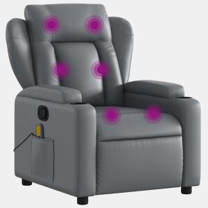 vidaXL Poltrona de massagens reclinável couro artificial cinzento