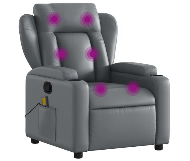 Vidaxl sillón de masaje reclinable cuero sintético gris