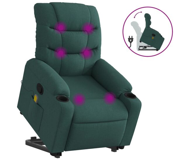 Vidaxl silla de masaje reclinable de pie de tela verde oscura