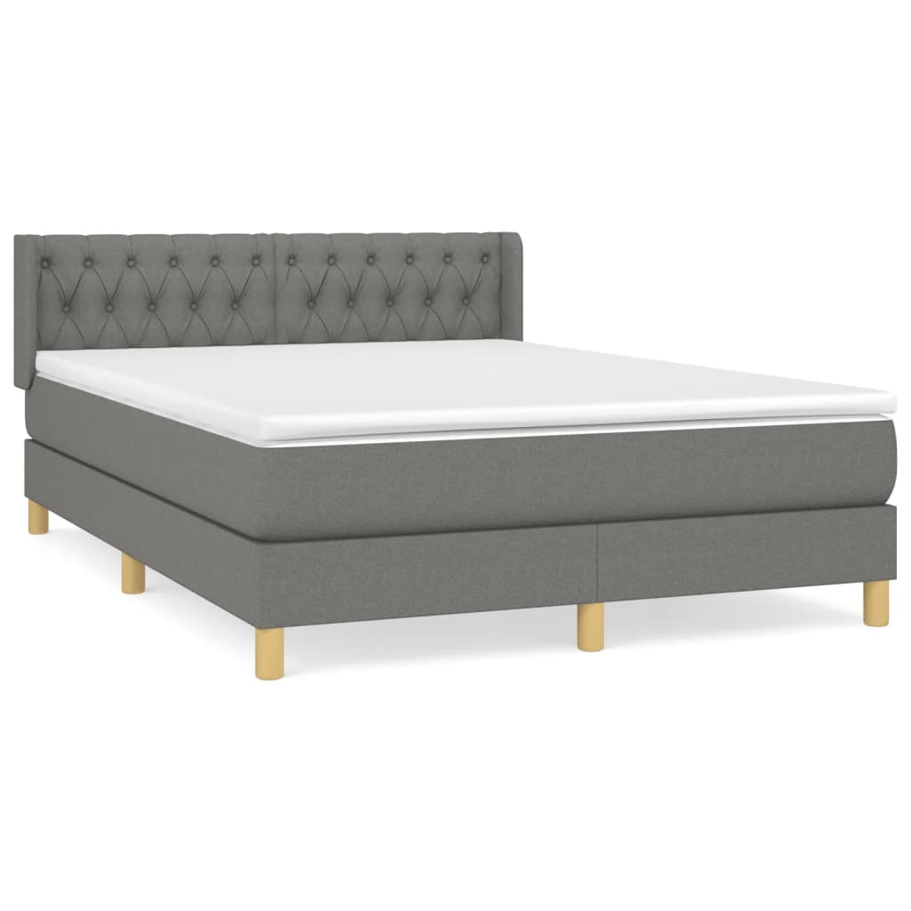 Cama box spring con colchón tela gris oscuro 140x200 cm diseño de botones