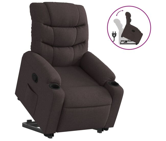 Vidaxl sillón reclinable elevable tela marrón oscuro