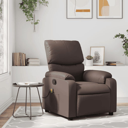 vidaXL Poltrona de massagens reclinável couro artificial castanho vidaXL Poltrona de massagens reclinável couro artificial castanho