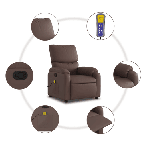 vidaXL Poltrona de massagens reclinável couro artificial castanho vidaXL Poltrona de massagens reclinável couro artificial castanho