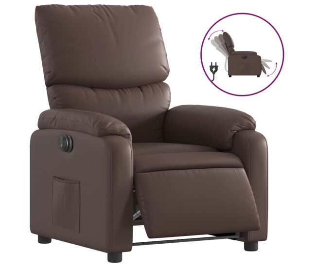Vidaxl sillón reclinable eléctrico de cuero sintético marrón