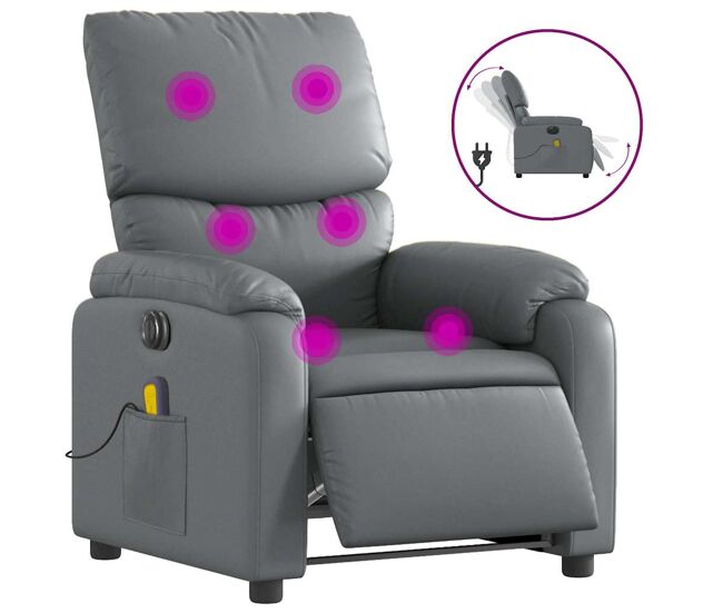 Vidaxl sillón de masaje reclinable eléctrico cuero sintético gris