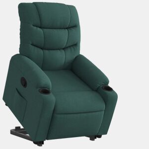 vidaXL Poltrona reclinável elevatória tecido verde-escuro