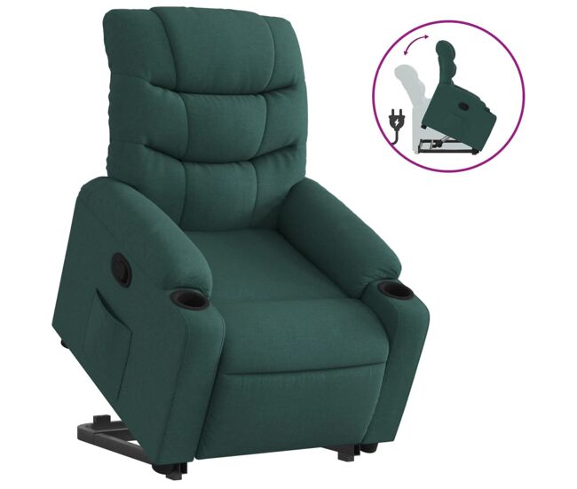 Vidaxl sillón reclinable elevable tela verde oscuro
