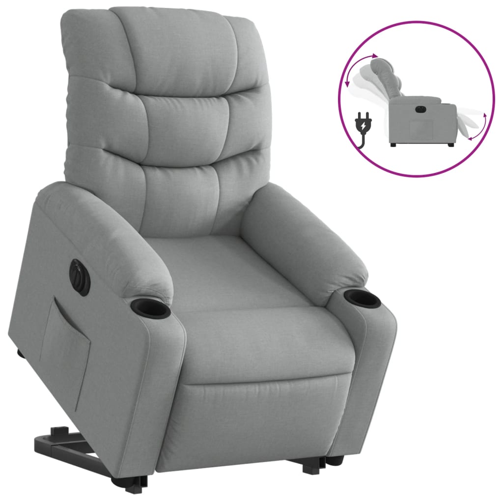 Vidaxl sillón eléctrico reclinable elevable de tela gris claro