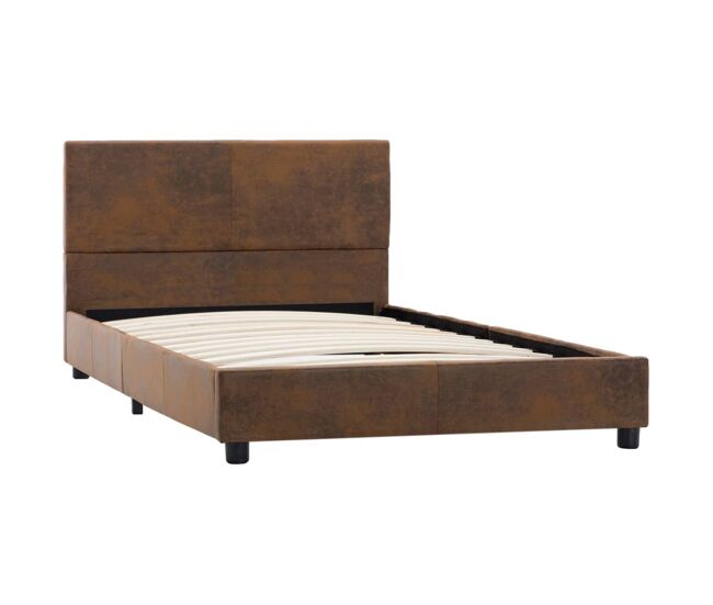 Estructura de cama de piel de ante artificial marrón 90x200 cm