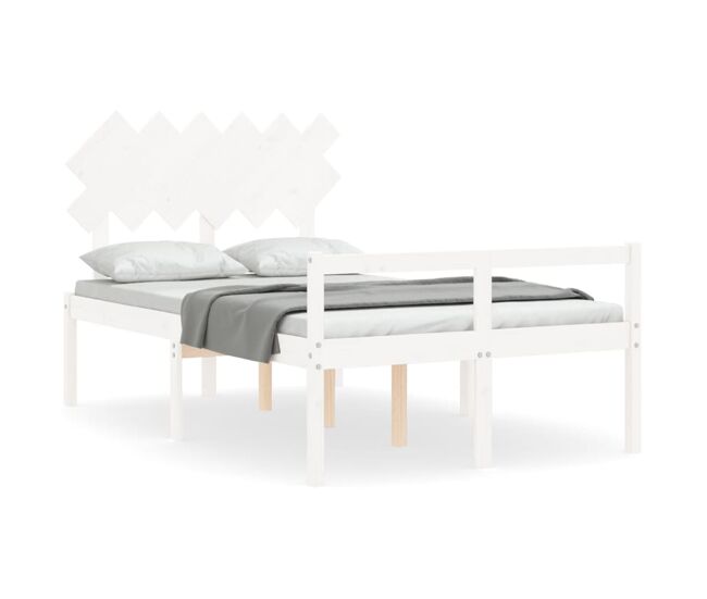Estructura de cama con cabecero madera maciza blanco 120x200 cm
