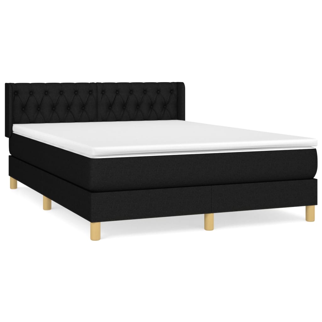 Cama box spring con colchón tela negro 140x200 cm diseño de botones
