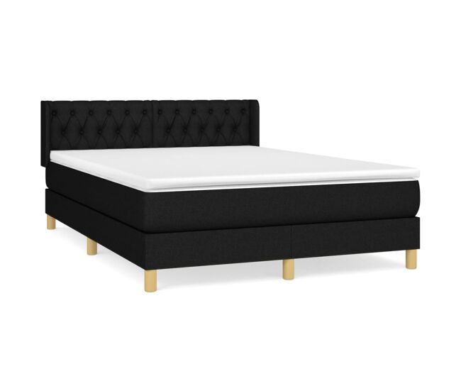 Cama box spring con colchón tela negro 140x200 cm diseño de botones
