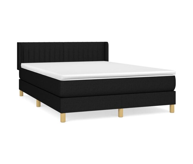 Cama box spring con colchón tela negro 140x200 cm rayas verticales