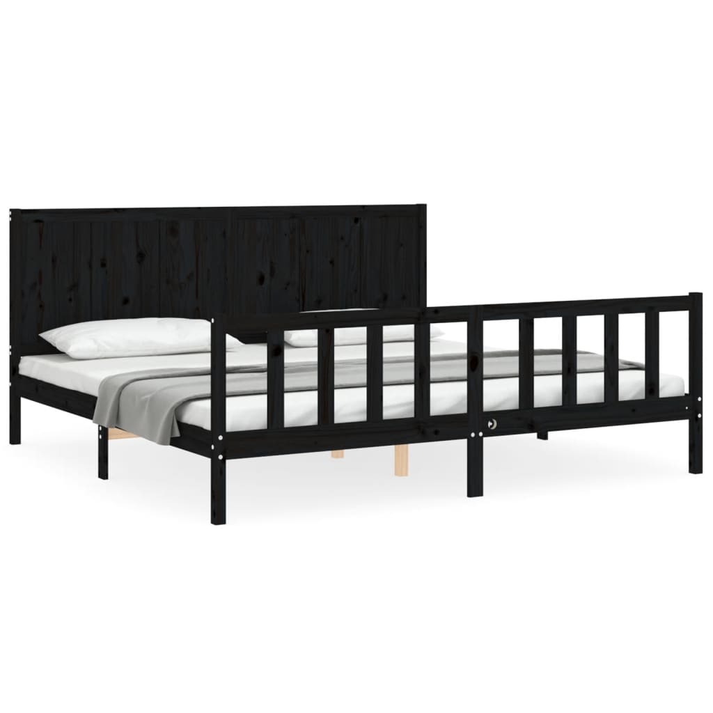 Estructura de cama con cabecero madera maciza negro 200x200 cm