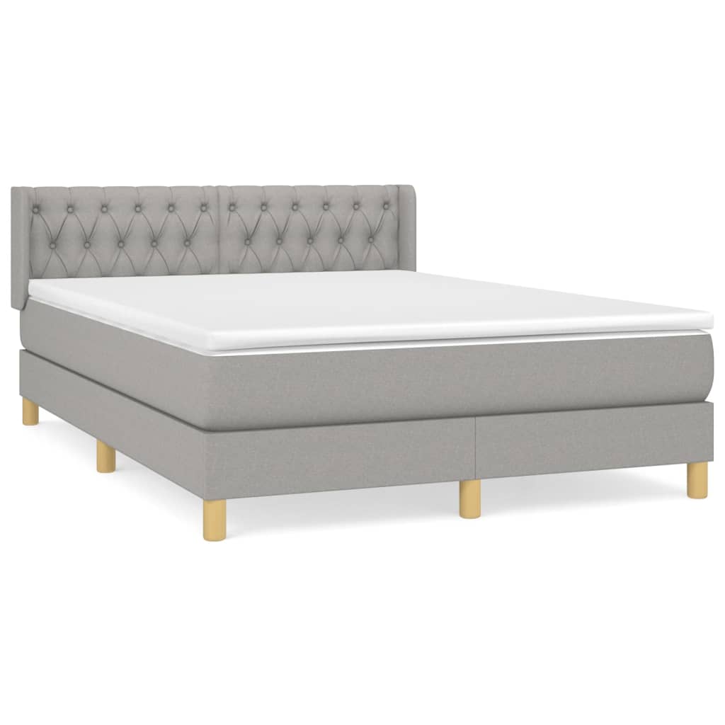 Cama box spring con colchón tela gris claro 140x200 cm diseño de botones