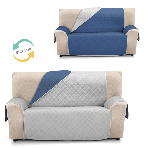 Capa reversível acolchoada para sofá de 3 lugares PLUS Donegal Collections Nina Cinza  Azul