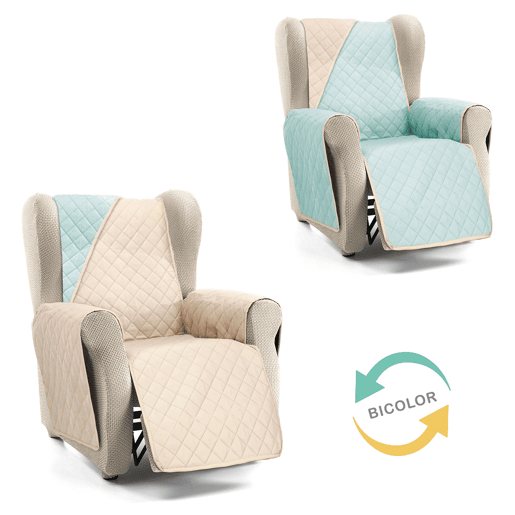 Capa reversível acolchoada para sofá de 1 lugar Donegal Collections Nina Bege  Aguamarina