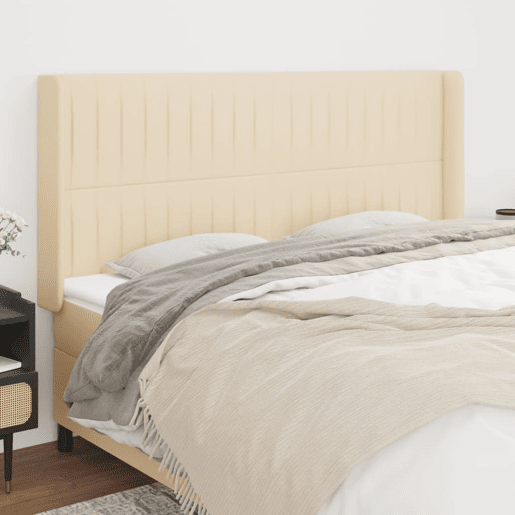 vidaXL Cabeceira de cama c abas tecido 203x16x118128 cm creme vidaXL Cabeceira de cama c abas tecido 203x16x118128 cm creme
