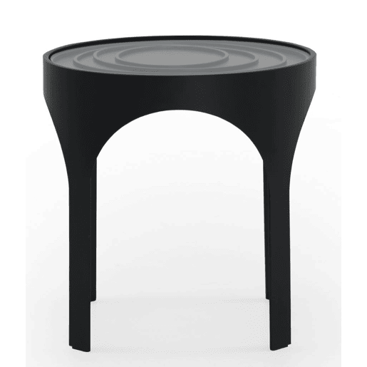 Mesa de centro com tampo de vidro em metal preto