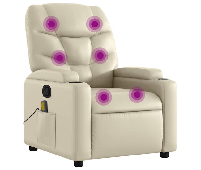 Vidaxl sillón reclinable de masaje cuero sintético crema