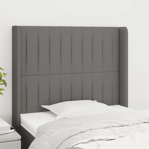 vidaXL Cabeceira cama c abas tecido 103x16x118128 cm cinzento-escuro