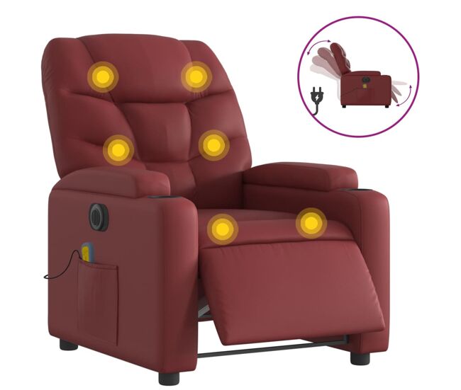 Vidaxl sillón de masaje reclinable de cuero artificial rojo tinto