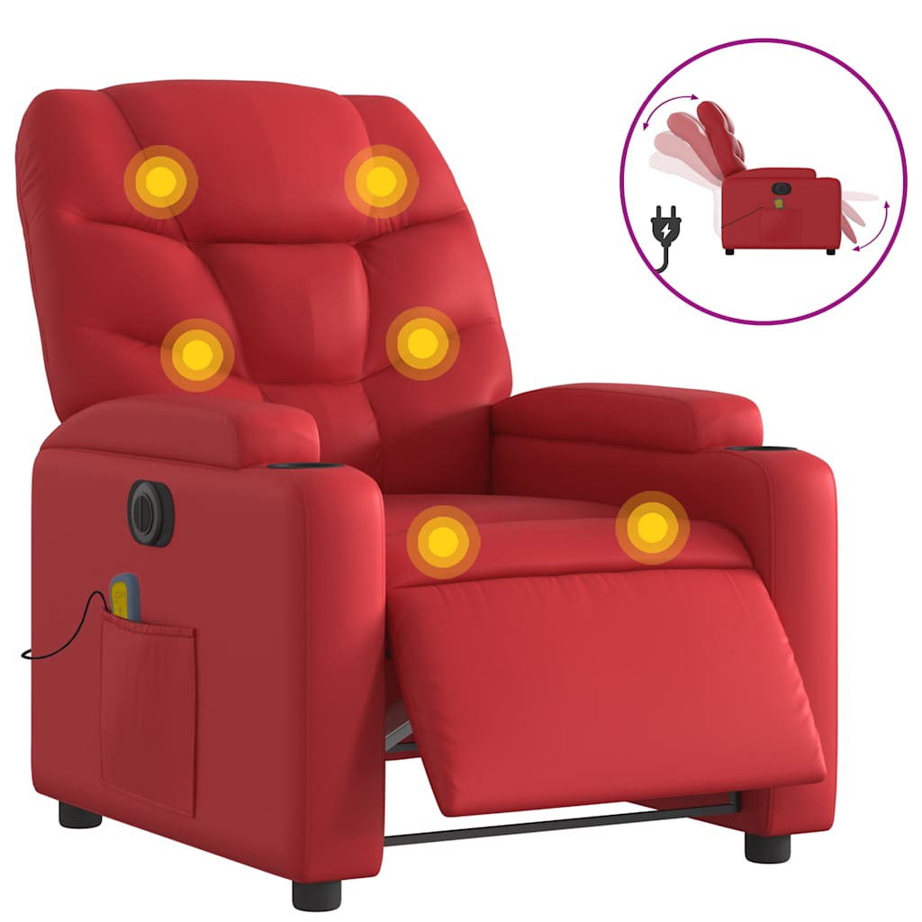 Vidaxl sillón de masaje reclinable eléctrico de cuero artificial rojo