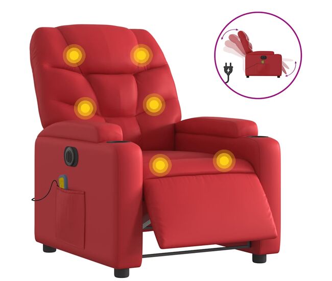 Vidaxl sillón de masaje reclinable eléctrico de cuero artificial rojo
