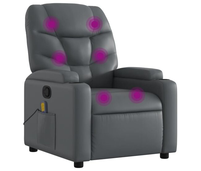 Vidaxl sillón de masaje reclinable cuero sintético gris
