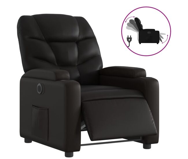 Vidaxl sillón reclinable eléctrico de cuero sintético negro