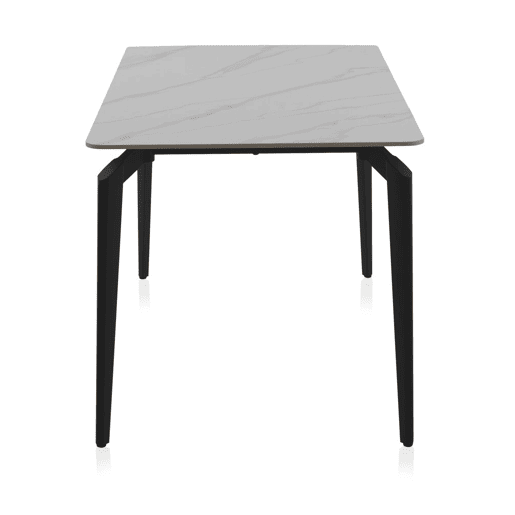 Mesa de cerâmica branca com pés de metal preto 140x80